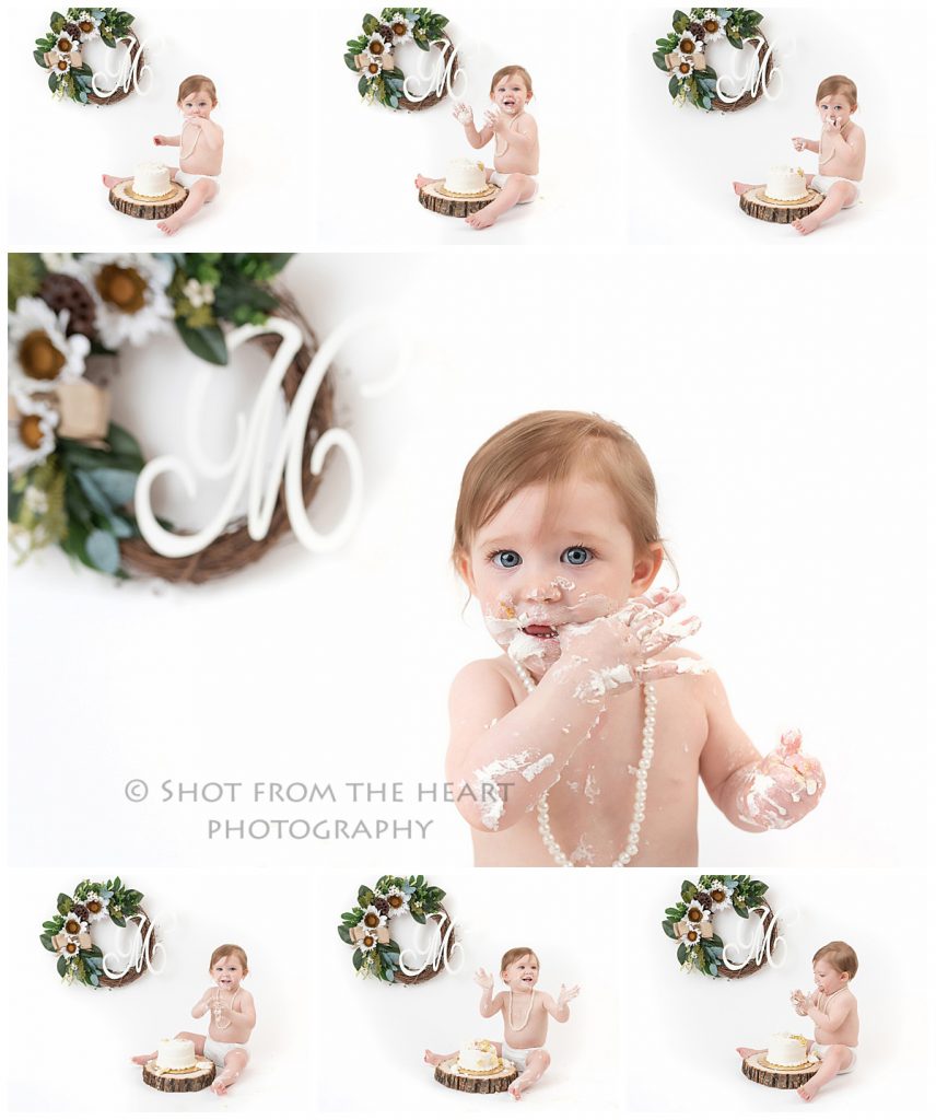 WHITE BACKGROUND BABY CAKE SMASH PHOTOGRAPHY IN CANTON GEORGIA
