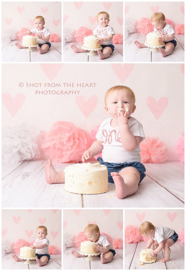 cake smash photographer in canton Georgia pink heart theme
