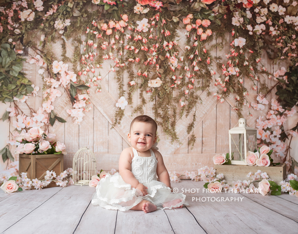 baby with rustic girl floral photography background