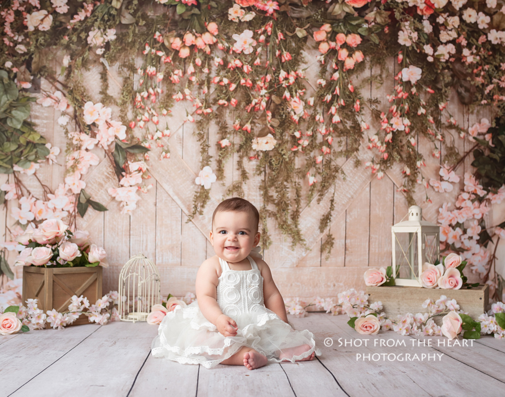 baby with rustic girl floral photography background