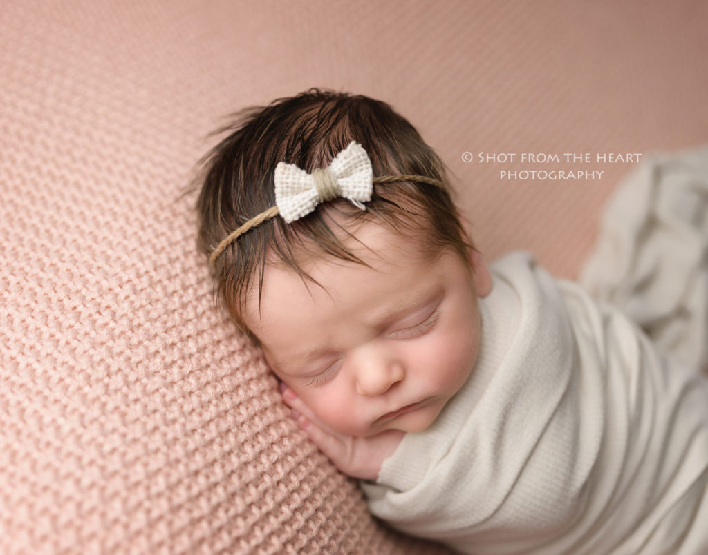 newborn baby girl photographer pink and white rustic cream simple